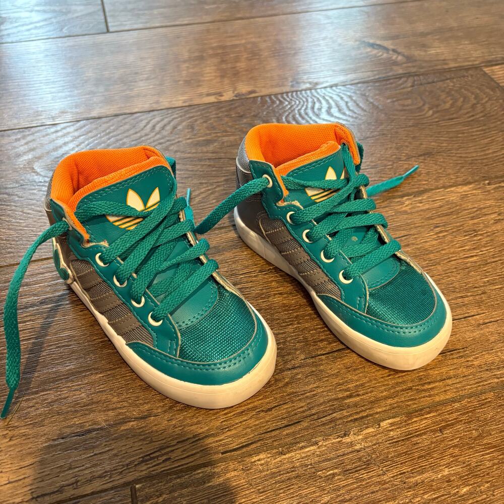 Adidas 2013 Turquoise Orange Sole Gray Miami High Top Laced Shoes Toddler Sz 7